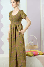 ALPINE Smocking Nighty | Beautiful Pleated Design | Side Pocket | Stylish Nighty for Trendy Women's | Your Perfect Nightwear Collection's (SAP)