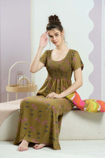 ALPINE Smocking Nighty | Beautiful Pleated Design | Side Pocket | Stylish Nighty for Trendy Women's | Your Perfect Nightwear Collection's (SAP)