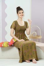 ALPINE Smocking Nighty | Beautiful Pleated Design | Side Pocket | Stylish Nighty for Trendy Women's | Your Perfect Nightwear Collection's (SAP)