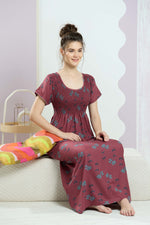 ALPINE Smocking Nighty | Beautiful Pleated Design | Side Pocket | Stylish Nighty for Trendy Women's | Your Perfect Nightwear Collection's (SAP)