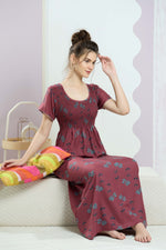 ALPINE Smocking Nighty | Beautiful Pleated Design | Side Pocket | Stylish Nighty for Trendy Women's | Your Perfect Nightwear Collection's (SAP)