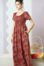 ALPINE Smocking Nighty | Beautiful Pleated Design | Side Pocket | Stylish Nighty for Trendy Women's | Your Perfect Nightwear Collection's (SAP)