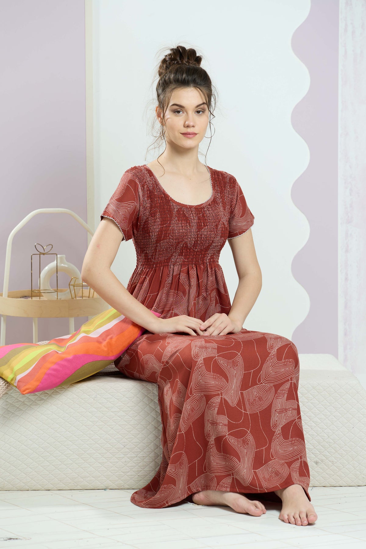 ALPINE Smocking Nighty | Beautiful Pleated Design | Side Pocket | Stylish Nighty for Trendy Women's | Your Perfect Nightwear Collection's (SAP)