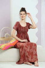 ALPINE Smocking Nighty | Beautiful Pleated Design | Side Pocket | Stylish Nighty for Trendy Women's | Your Perfect Nightwear Collection's (SAP)