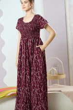 ALPINE Smocking Nighty | Beautiful Pleated Design | Side Pocket | Stylish Nighty for Trendy Women's | Your Perfect Nightwear Collection's (SAP)