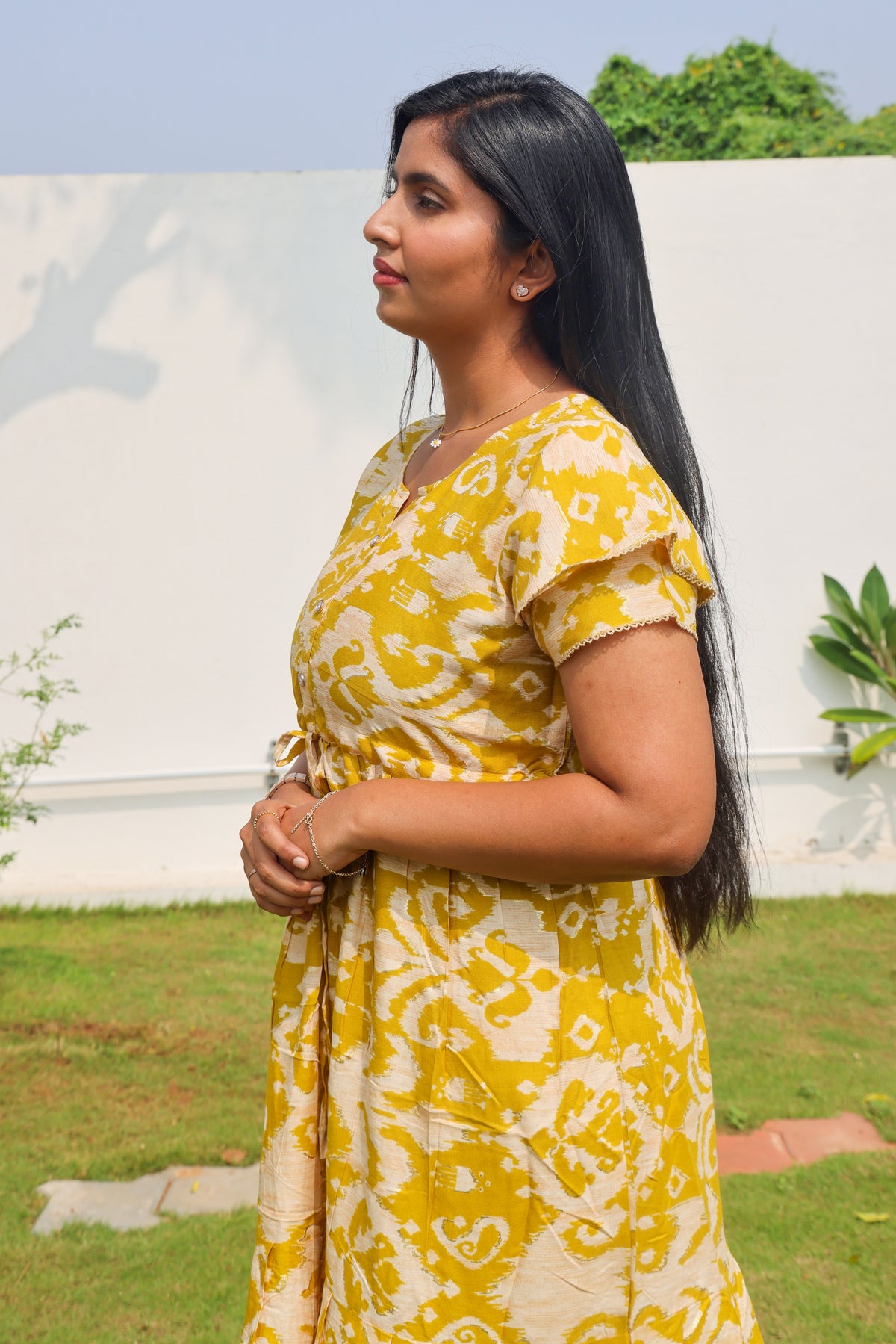 Rayon Colourful Foil Printing Gathering Frock Model Nighties | Side Pocket and Gathering Front Rope | Fancy Sleeve & Maxi Frock Nightwear for Stylish Women's (FGF)