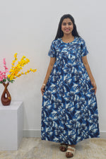 MANGAI Cotton Printed Pleated Nighties - All Over Printed Stylish Nighties | Side Cut Pocket | Front Open Zipper Type | Beautiful Nighties for Stylish Women's (SLB-P)