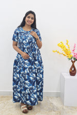 MANGAI Cotton Printed Pleated Nighties - All Over Printed Stylish Nighties | Side Cut Pocket | Front Open Zipper Type | Beautiful Nighties for Stylish Women's (SLB-P)