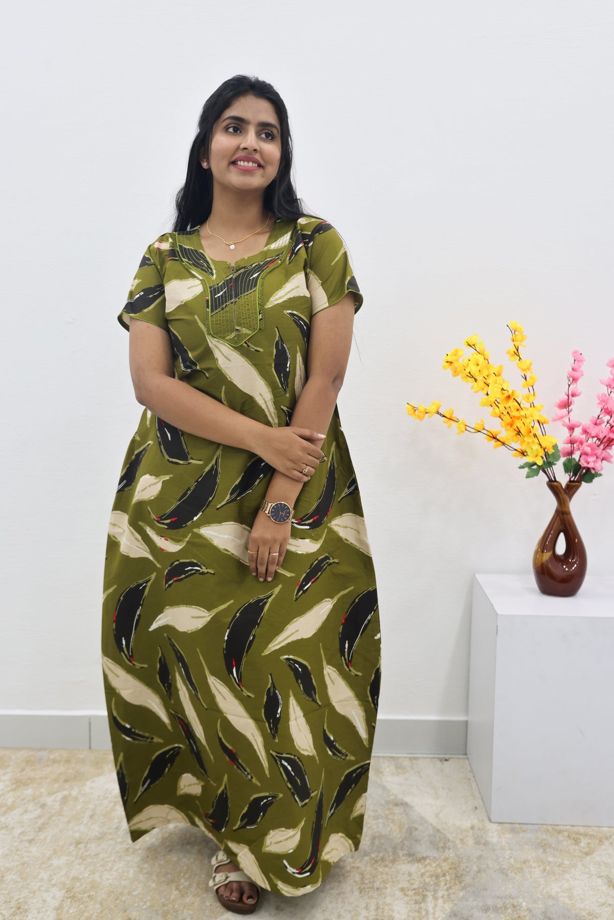 MANGAI New Regular Fit Cotton Printed Nighties - All Over Printed Stylish Nightwear for Stylish Women | Side Cut Pocket | Beautiful Nighties for Stylish Women's | Colourful Printed Cotton Nighties (SLB)