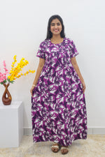 MANGAI Cotton Printed Pleated Nighties - All Over Printed Stylish Nighties | Side Cut Pocket | Front Open Zipper Type | Beautiful Nighties for Stylish Women's (SLB-P)