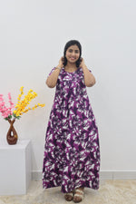 MANGAI Cotton Printed Pleated Nighties - All Over Printed Stylish Nighties | Side Cut Pocket | Front Open Zipper Type | Beautiful Nighties for Stylish Women's (SLB-P)