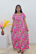 MANGAI New Regular Fit Cotton Printed Nighties - All Over Printed Stylish Nightwear for Stylish Women | Side Cut Pocket | Beautiful Nighties for Stylish Women's | Colourful Printed Cotton Nighties (SLB)