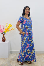 MANGAI New Regular Fit Cotton Printed Nighties - All Over Printed Stylish Nightwear for Stylish Women | Side Cut Pocket | Beautiful Nighties for Stylish Women's | Colourful Printed Cotton Nighties (SLB)