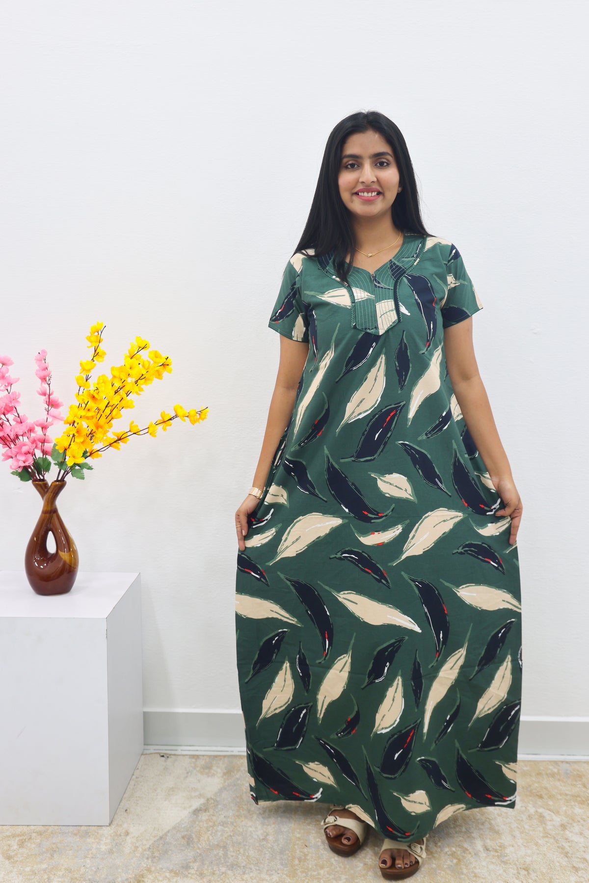 MANGAI New Regular Fit Cotton Printed Nighties - All Over Printed Stylish Nightwear for Stylish Women | Side Cut Pocket | Beautiful Nighties for Stylish Women's | Colourful Printed Cotton Nighties (SLB)