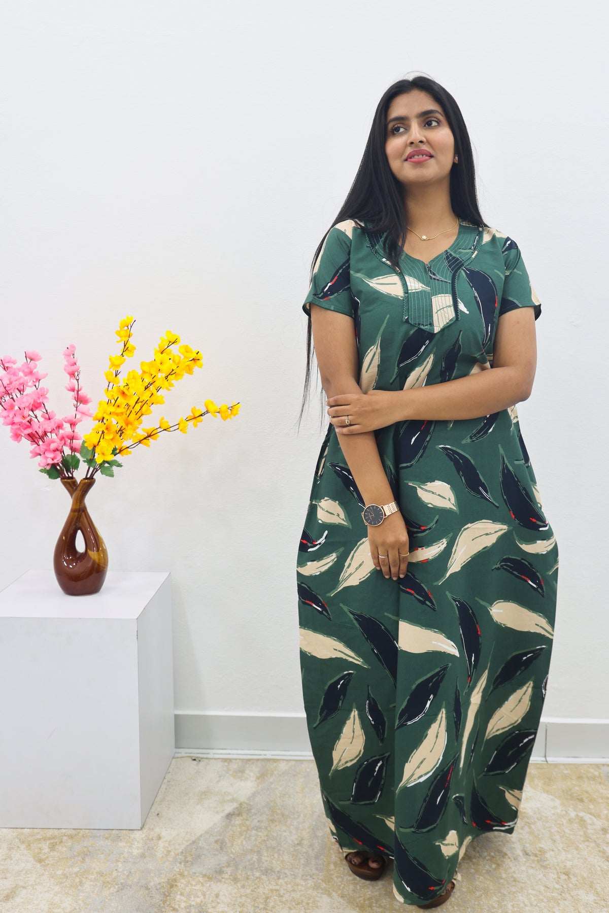 MANGAI New Regular Fit Cotton Printed Nighties - All Over Printed Stylish Nightwear for Stylish Women | Side Cut Pocket | Beautiful Nighties for Stylish Women's | Colourful Printed Cotton Nighties (SLB)