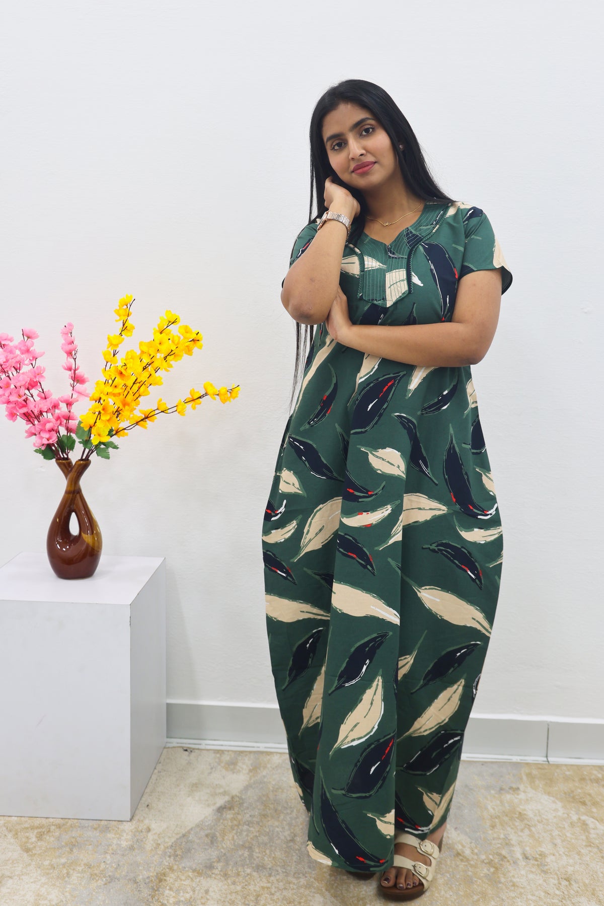 MANGAI New Regular Fit Cotton Printed Nighties - All Over Printed Stylish Nightwear for Stylish Women | Side Cut Pocket | Beautiful Nighties for Stylish Women's | Colourful Printed Cotton Nighties (SLB)