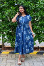 Rayon Colourful Foil Printing Gathering Frock Model Nighties | Side Pocket and Gathering Front Rope | Fancy Sleeve & Maxi Frock Nightwear for Stylish Women's (FGF)