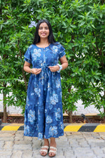 Rayon Colourful Foil Printing Gathering Frock Model Nighties | Side Pocket and Gathering Front Rope | Fancy Sleeve & Maxi Frock Nightwear for Stylish Women's (FGF)