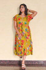 Rayon Colourful Foil Printing Gathering Frock Model Nighties | Side Pocket and Gathering Front Rope | Fancy Sleeve & Maxi Frock Nightwear for Stylish Women's (FGF)