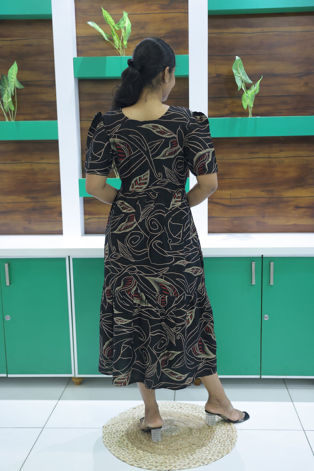 Rayon Colourful Foil Printing Gathering Frock Model Nighties | Side Pocket and Gathering Front Rope | Fancy Sleeve & Maxi Frock Nightwear for Stylish Women's (FGF)