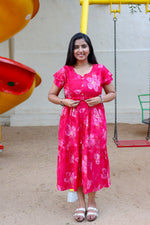 Rayon Colourful Foil Printing Gathering Frock Model Nighties | Side Pocket and Gathering Front Rope | Fancy Sleeve & Maxi Frock Nightwear for Stylish Women's (FGF)