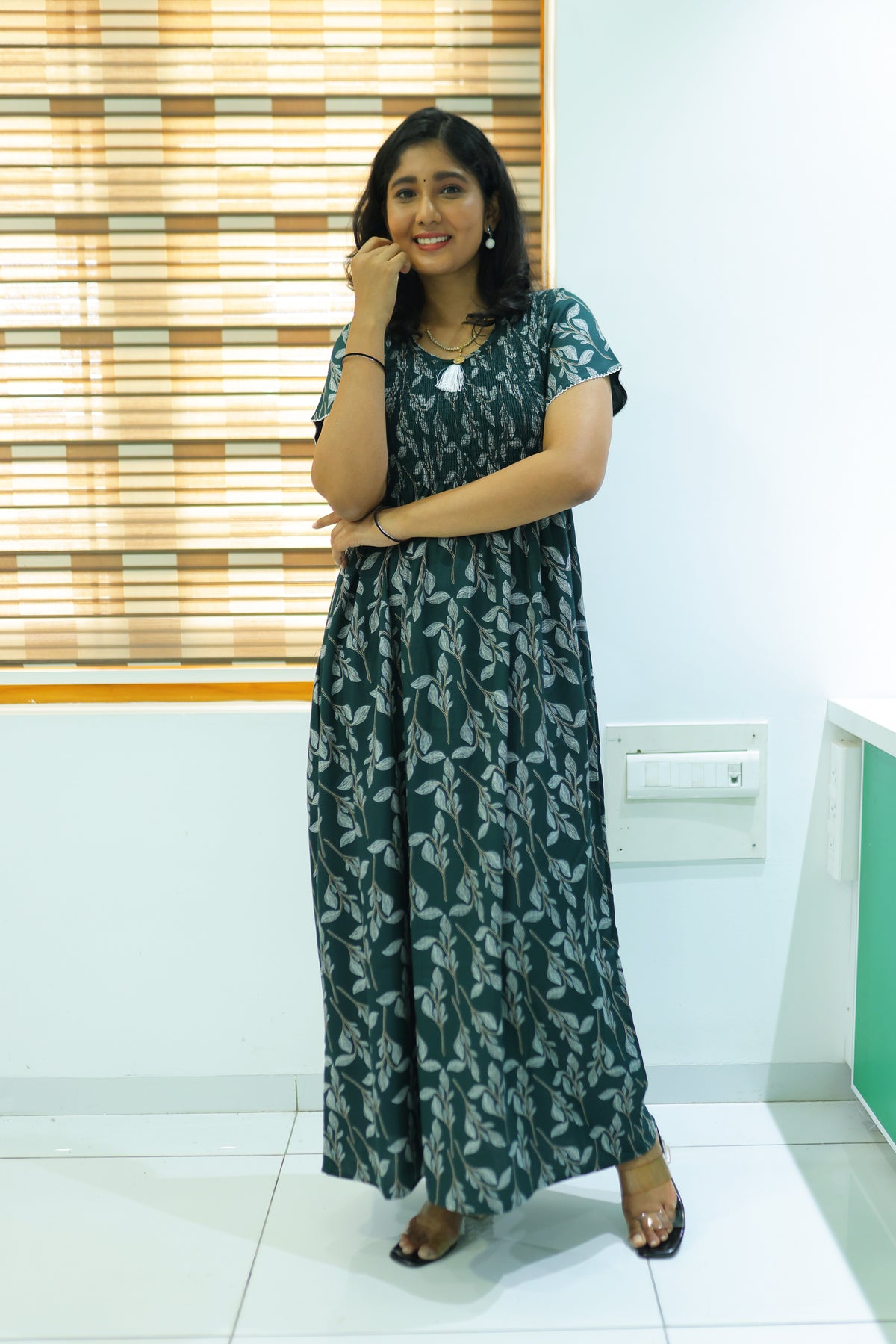 ALPINE Free Size Smocking Nighty | Beautiful Pleated Design | Side Pocket | Elastic Stretchable Model | Stylish Nighty for Trendy Women's(ALS-FS)