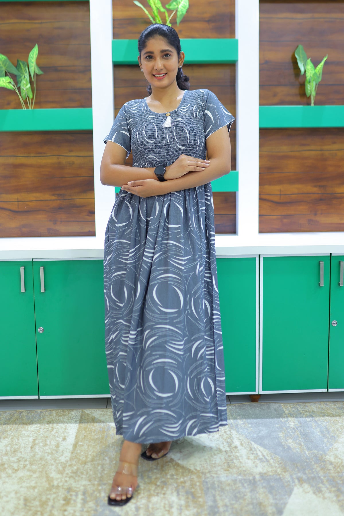 ALPINE Free Size Smocking Nighty | Beautiful Pleated Design | Side Pocket | Elastic Stretchable Model | Stylish Nighty for Trendy Women's(ALS-FS)