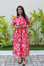 Rayon Colourful Foil Printing Gathering Frock Model Nighties | Side Pocket and Gathering Front Rope | Fancy Sleeve & Maxi Frock Nightwear for Stylish Women's (FGF)