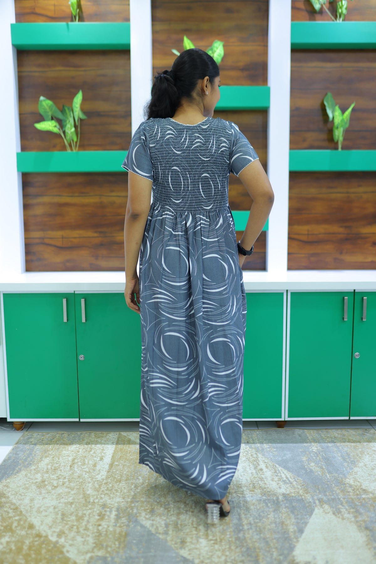 ALPINE Free Size Smocking Nighty | Beautiful Pleated Design | Side Pocket | Elastic Stretchable Model | Stylish Nighty for Trendy Women's(ALS-FS)