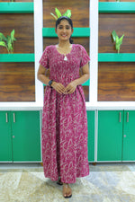 ALPINE Free Size Smocking Nighty | Beautiful Pleated Design | Side Pocket | Elastic Stretchable Model | Stylish Nighty for Trendy Women's(ALS-FS)