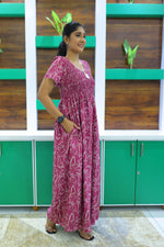 ALPINE Free Size Smocking Nighty | Beautiful Pleated Design | Side Pocket | Elastic Stretchable Model | Stylish Nighty for Trendy Women's(ALS-FS)