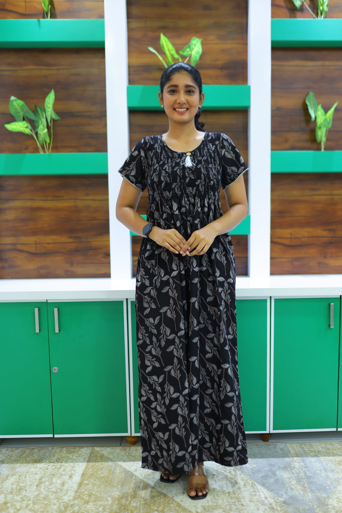 ALPINE Free Size Smocking Nighty | Beautiful Pleated Design | Side Pocket | Elastic Stretchable Model | Stylish Nighty for Trendy Women's(ALS-FS)