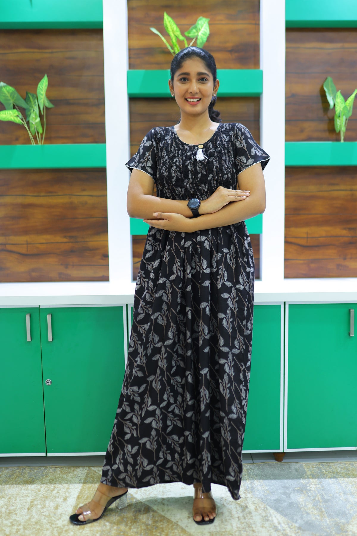 ALPINE Free Size Smocking Nighty | Beautiful Pleated Design | Side Pocket | Elastic Stretchable Model | Stylish Nighty for Trendy Women's(ALS-FS)