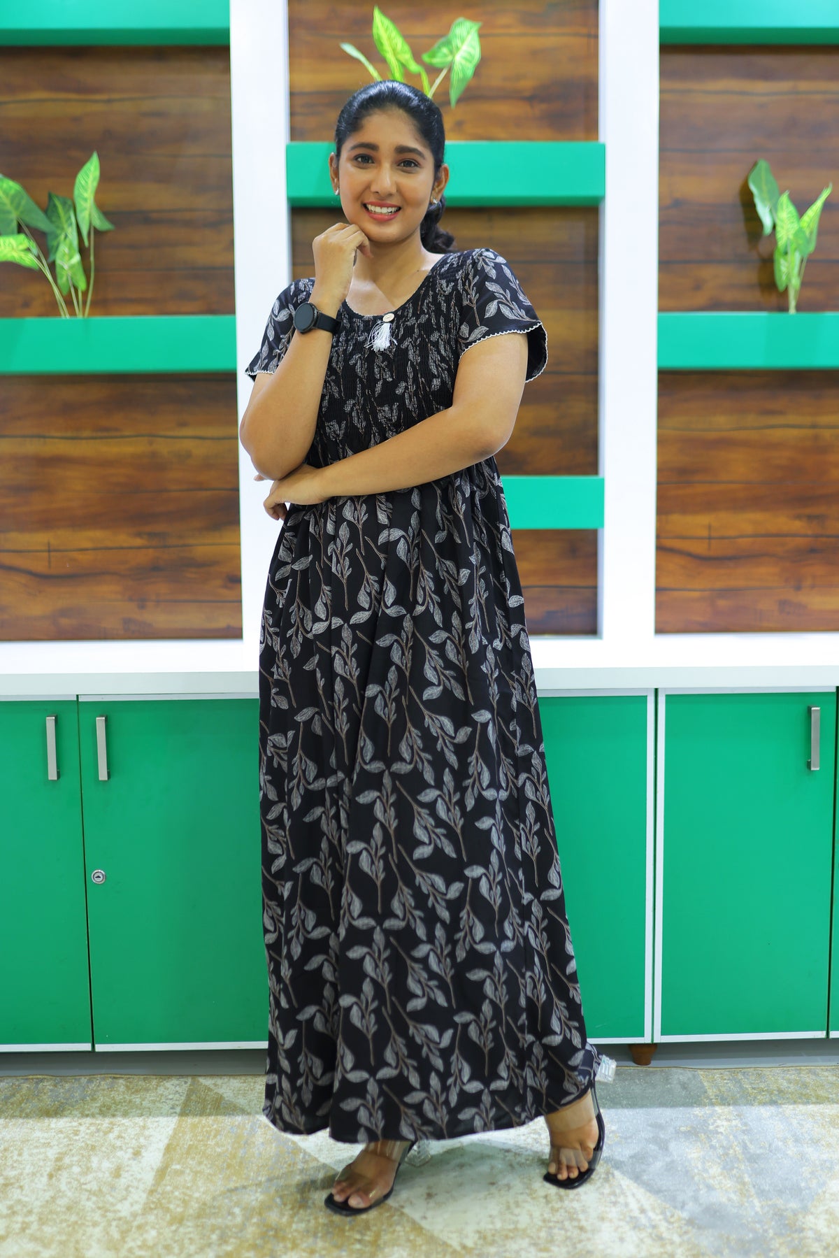 ALPINE Free Size Smocking Nighty | Beautiful Pleated Design | Side Pocket | Elastic Stretchable Model | Stylish Nighty for Trendy Women's(ALS-FS)