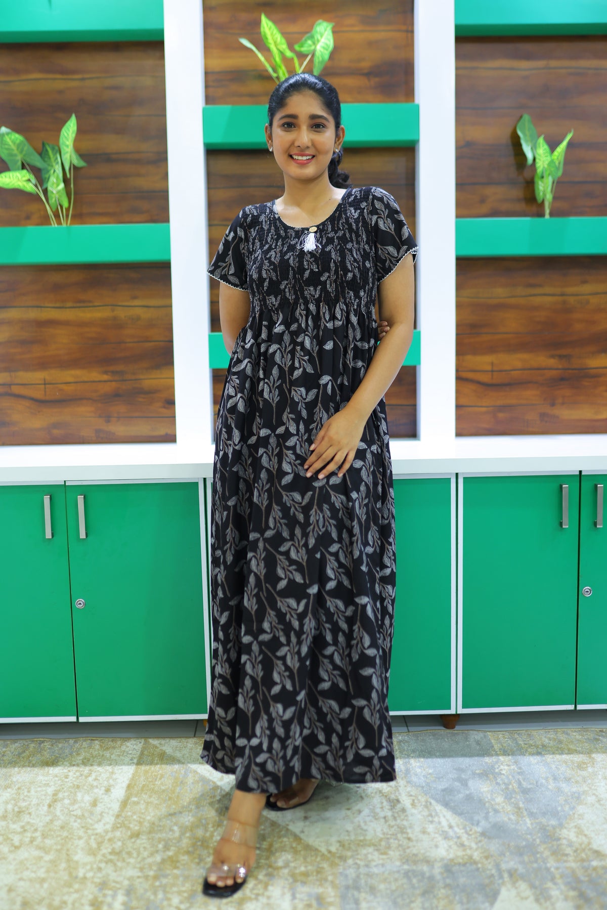 ALPINE Free Size Smocking Nighty | Beautiful Pleated Design | Side Pocket | Elastic Stretchable Model | Stylish Nighty for Trendy Women's(ALS-FS)