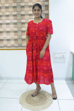 Rayon Colourful Foil Printing Gathering Frock Model Nighties | Side Pocket and Gathering Front Rope | Fancy Sleeve & Maxi Frock Nightwear for Stylish Women's (FGF)