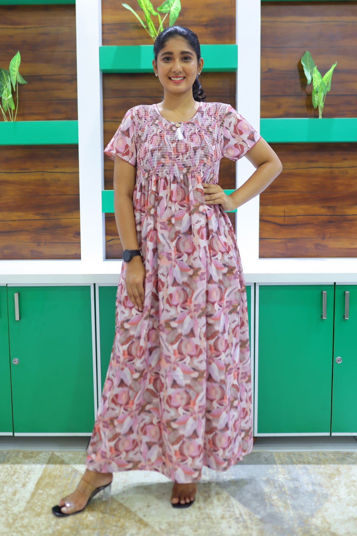 ALPINE Free Size Smocking Nighty | Beautiful Pleated Design | Side Pocket | Elastic Stretchable Model | Stylish Nighty for Trendy Women's (ALS-FS)