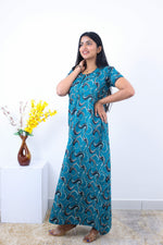 MANGAI New Regular Fit Cotton Printed Nighties - All Over Printed Stylish Nightwear for Stylish Women | Side Cut Pocket | Beautiful Nighties for Stylish Women's | Colourful Printed Cotton Nighties (SLB)