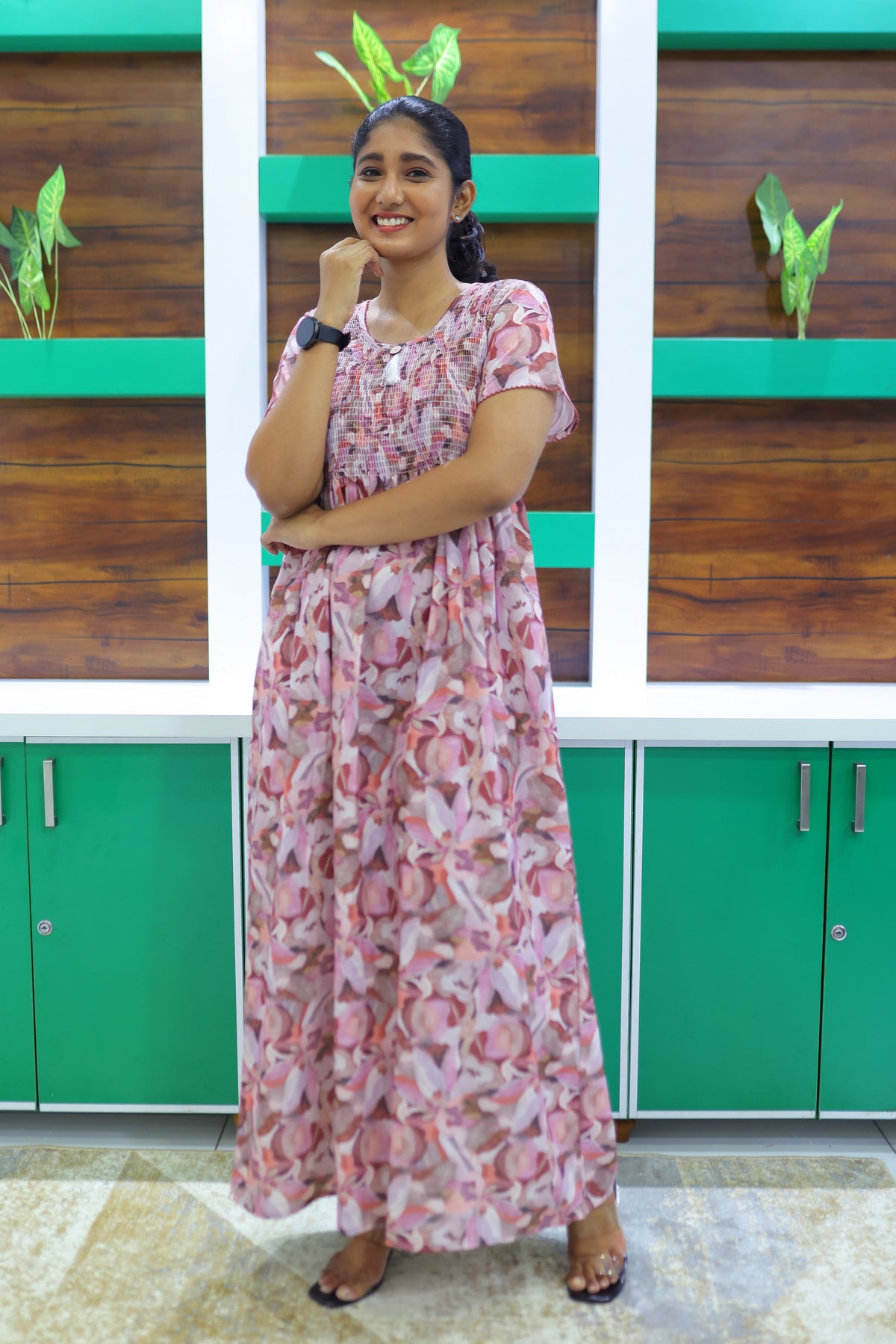 ALPINE Free Size Smocking Nighty | Beautiful Pleated Design | Side Pocket | Elastic Stretchable Model | Stylish Nighty for Trendy Women's (ALS-FS)