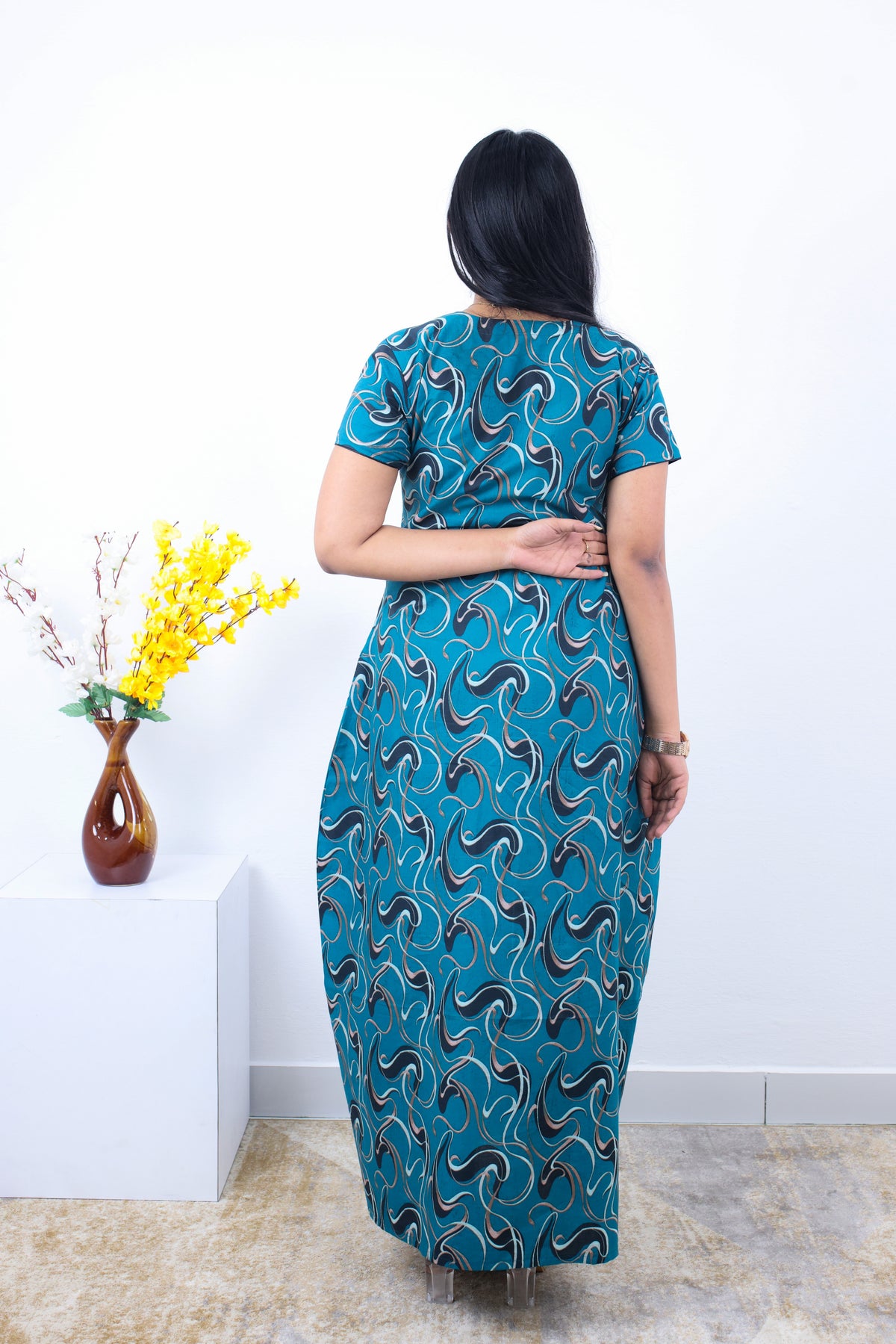 MANGAI New Regular Fit Cotton Printed Nighties - All Over Printed Stylish Nightwear for Stylish Women | Side Cut Pocket | Beautiful Nighties for Stylish Women's | Colourful Printed Cotton Nighties (SLB)