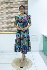 Rayon Colourful Foil Printing Gathering Frock Model Nighties | Side Pocket and Gathering Front Rope | Fancy Sleeve & Maxi Frock Nightwear for Stylish Women's (FGF)