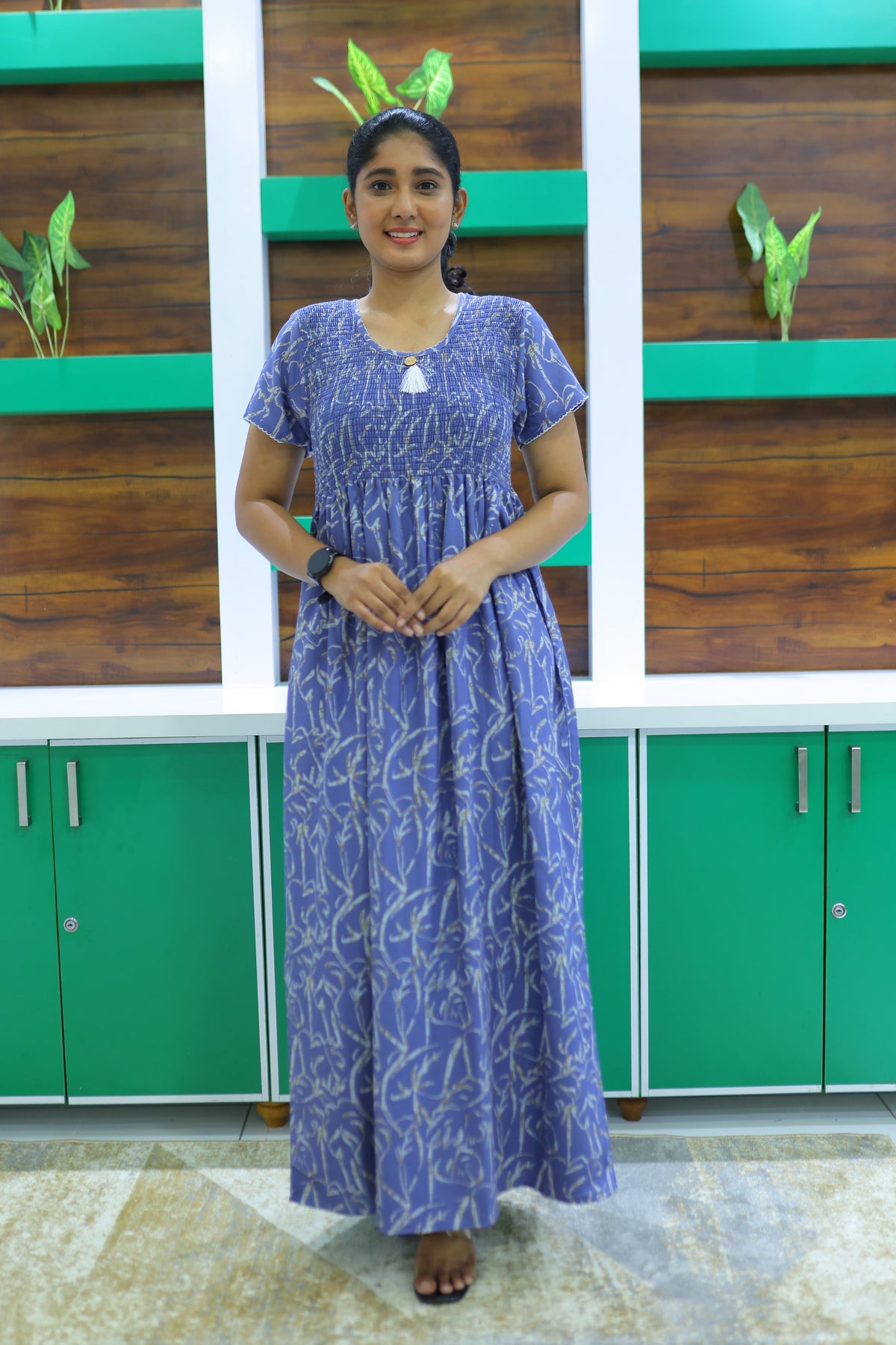 ALPINE Free Size Smocking Nighty | Beautiful Pleated Design | Side Pocket | Elastic Stretchable Model | Stylish Nighty for Trendy Women's(ALS-FS)