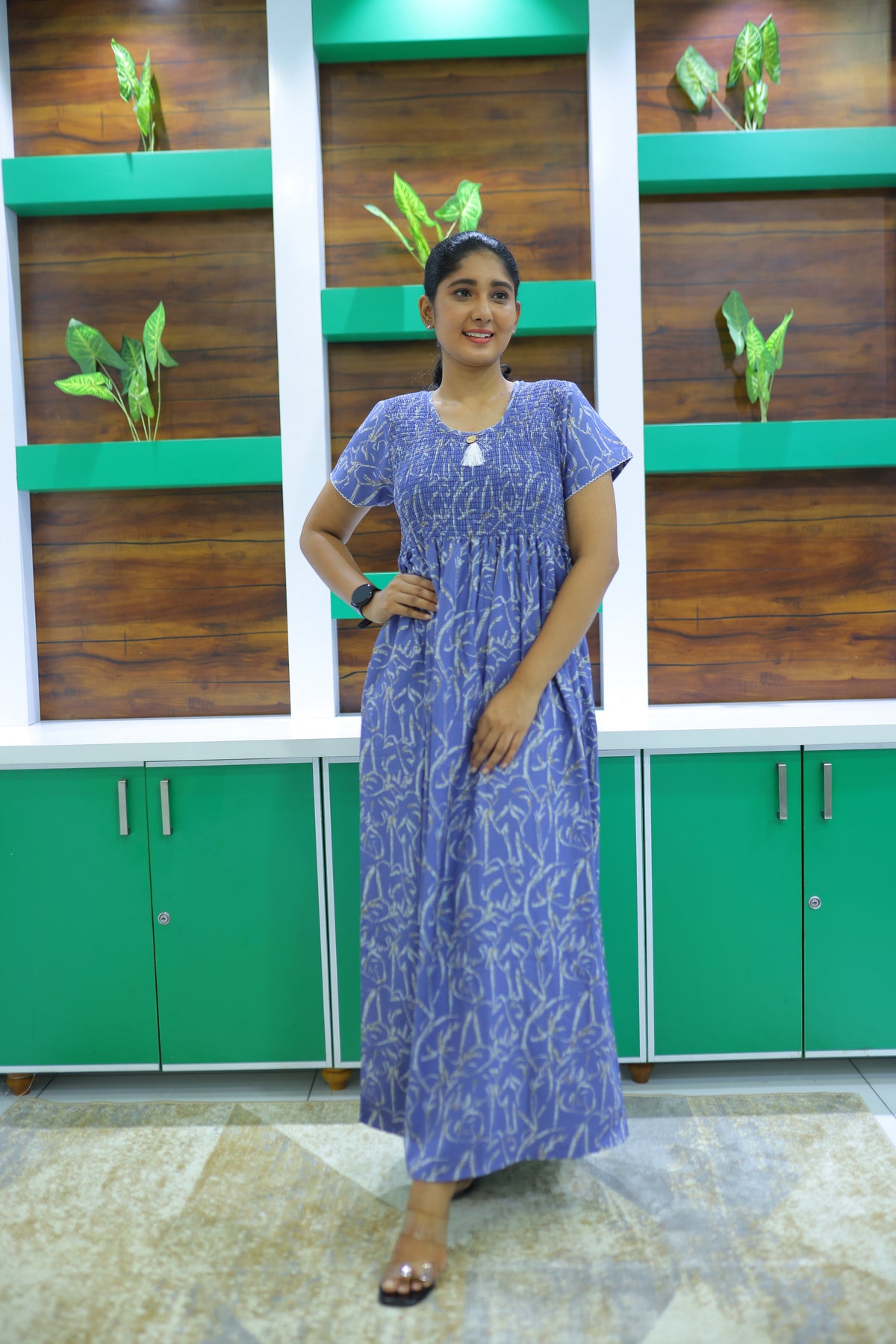 ALPINE Free Size Smocking Nighty | Beautiful Pleated Design | Side Pocket | Elastic Stretchable Model | Stylish Nighty for Trendy Women's(ALS-FS)