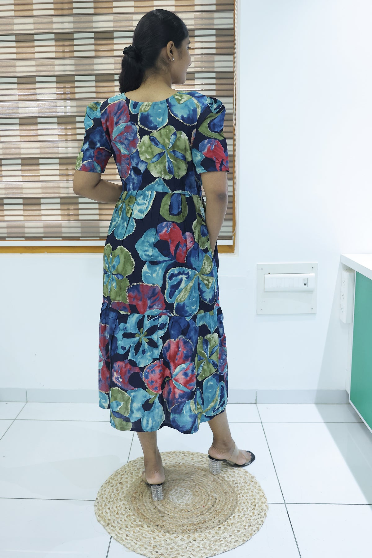 Rayon Colourful Foil Printing Gathering Frock Model Nighties | Side Pocket and Gathering Front Rope | Fancy Sleeve & Maxi Frock Nightwear for Stylish Women's (FGF)