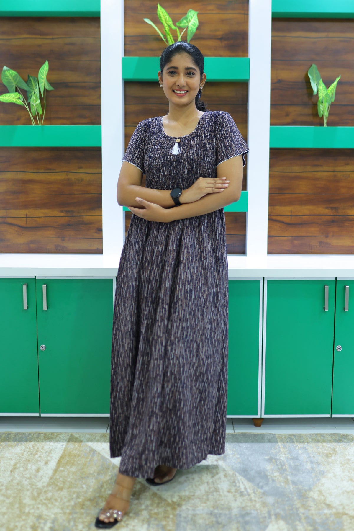 ALPINE Free Size Smocking Nighty | Beautiful Pleated Design | Side Pocket | Elastic Stretchable Model | Stylish Nighty for Trendy Women's(ALS-FS)