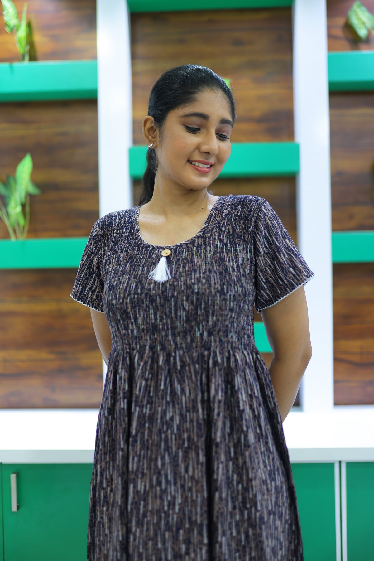 ALPINE Free Size Smocking Nighty | Beautiful Pleated Design | Side Pocket | Elastic Stretchable Model | Stylish Nighty for Trendy Women's(ALS-FS)