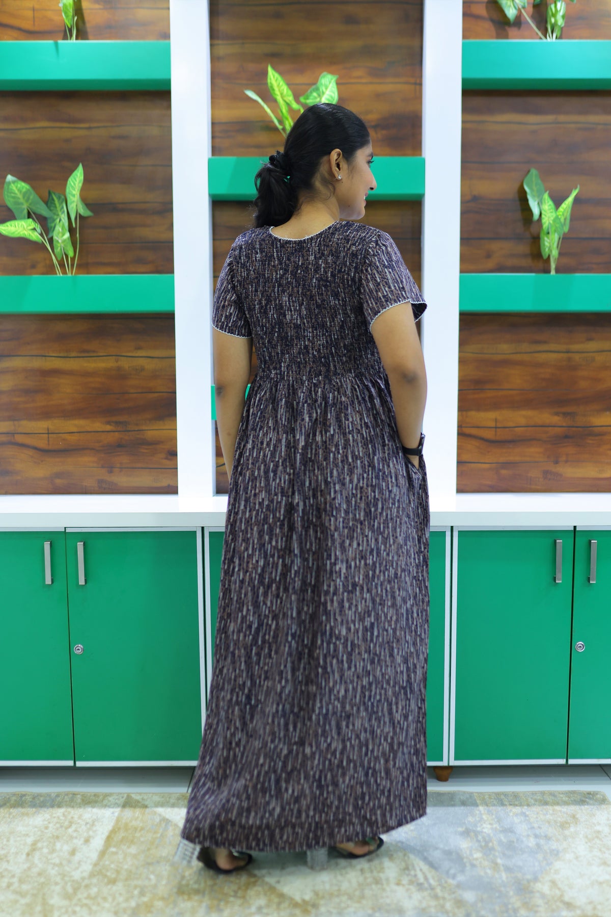 ALPINE Free Size Smocking Nighty | Beautiful Pleated Design | Side Pocket | Elastic Stretchable Model | Stylish Nighty for Trendy Women's(ALS-FS)