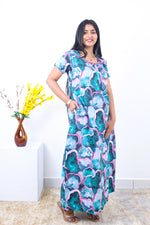 MANGAI New Regular Fit Cotton Printed Nighties - All Over Printed Stylish Nightwear for Stylish Women | Side Cut Pocket | Beautiful Nighties for Stylish Women's | Colourful Printed Cotton Nighties (SLB)