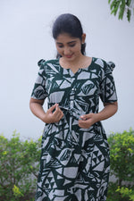 Rayon Colourful Foil Printing Gathering Frock Model Nighties | Side Pocket and Gathering Front Rope | Fancy Sleeve & Maxi Frock Nightwear for Stylish Women's (FGF)