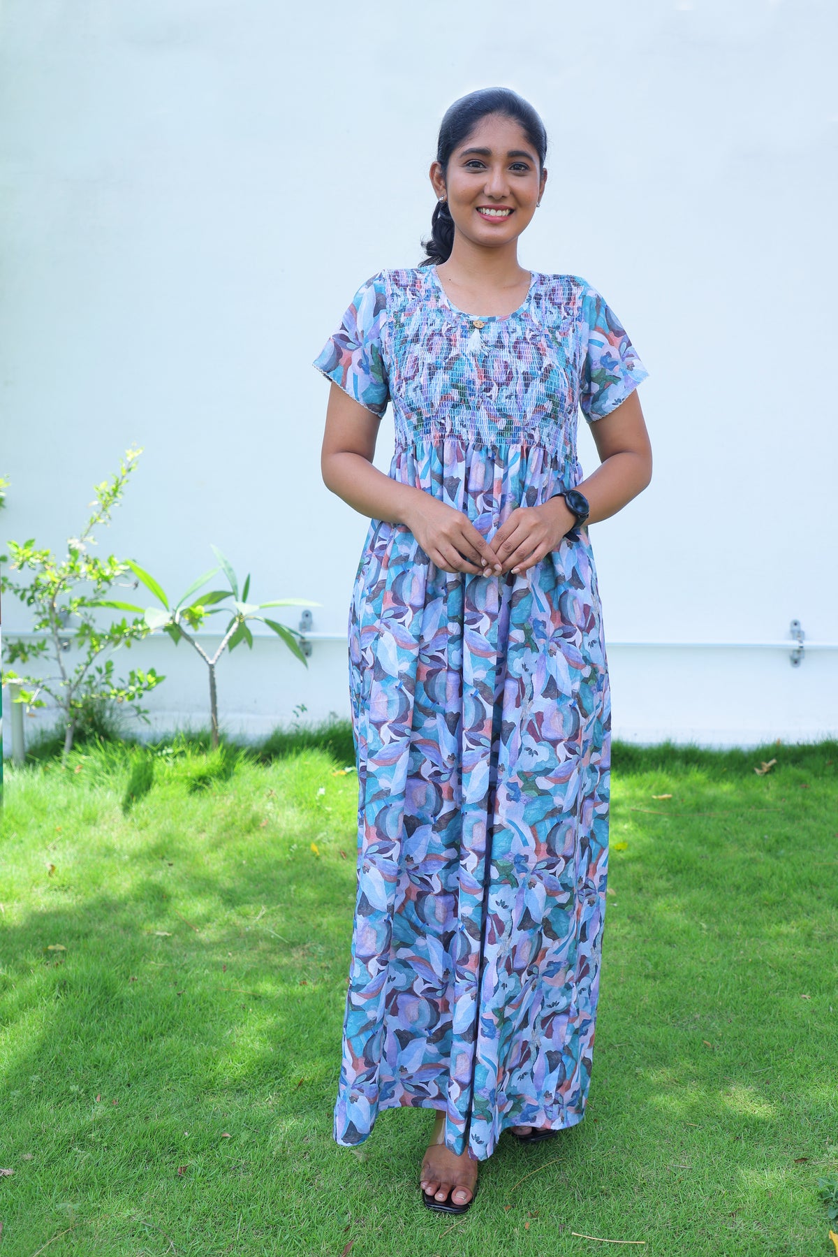 ALPINE Free Size Smocking Nighty | Beautiful Pleated Design | Side Pocket | Elastic Stretchable Model | Stylish Nighty for Trendy Women's (ALS-FS)